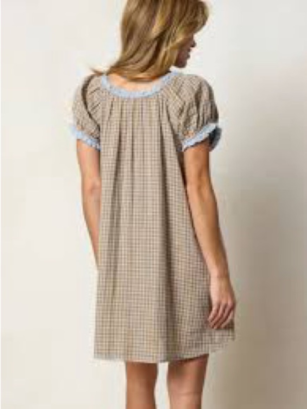 Natural Life Indy Tunic GinghamDress in Tan with Blue Trim-XL NWOT - Picture 3 of 7